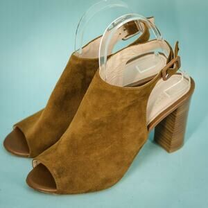 Barneys New York Size 38.5 8 Peep Toe Sandals Suede Blocked Buckle Brown Heels